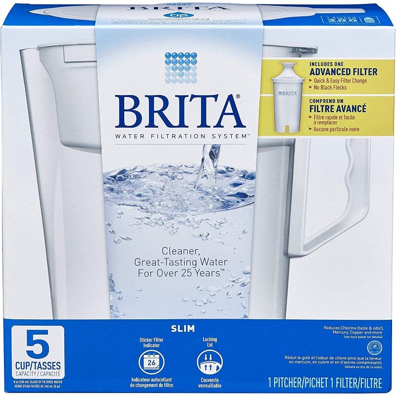 Photo 1 of Brita Water Pitcher, Slim, 5 Cup Capacity, Includes One Advanced Filter-White, Size
