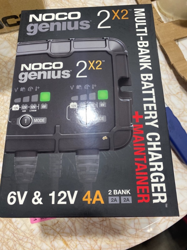 Photo 3 of NOCO GENIUS2X2, 2-Bank, 4-Amp (2-Amp Per Bank) Fully-Automatic Smart Charger, 6V and 12V Battery Charger, Battery Maintainer, Trickle Charger, and Battery Desulfator with Temperature Compensation
