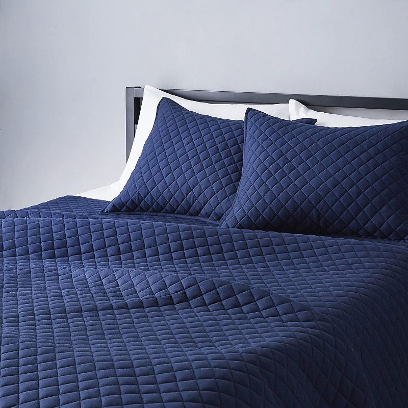 Photo 1 of Amazon Basics Cotton Jersey Quilt Set - Full/Queen, Navy Blue

