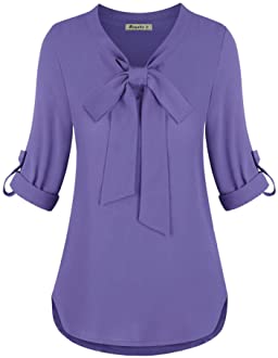 Photo 1 of Moyabo Womens Bow Tie Neck Long Sleeve Casual Office Chiffon Blouse Top
