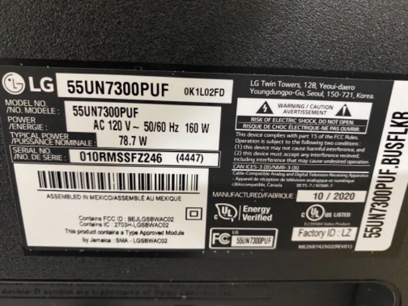 Photo 1 of LG 55" Class 4K UHD Smart LED HDR TV (55UN7300PUF)