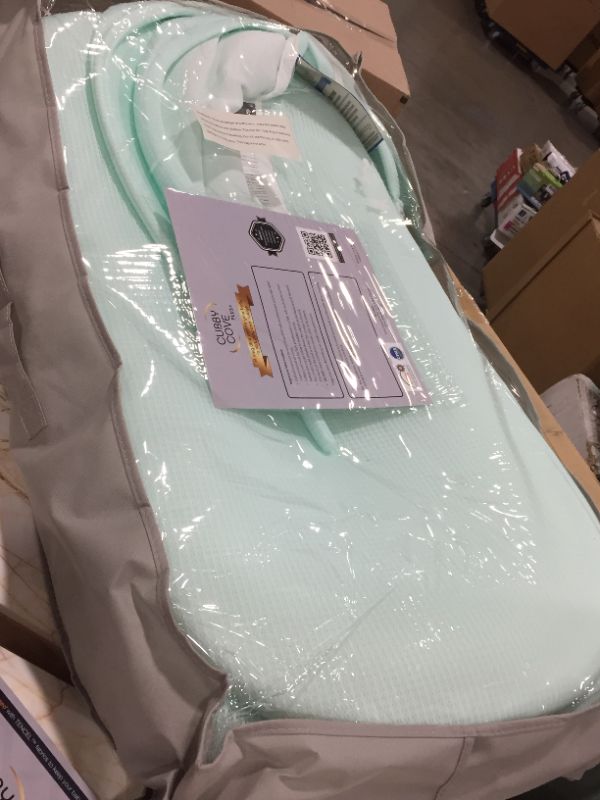 Photo 2 of New CubbyCove Plus+ - The Truly Breathable Baby Lounger - Made with Tencel; Exquisitely Soft Portable Nest for Cosleeping, Tummy Time and Playing; Canopy Included (Aqua Green Plus+)