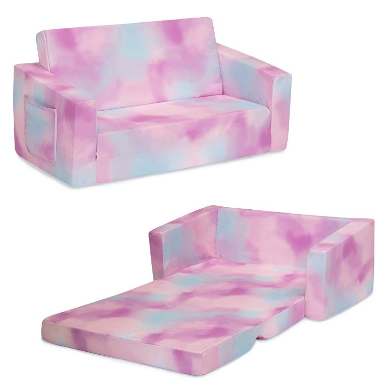 Photo 1 of Delta Children Cozee Flip-Out Sofa - 2-in-1 Convertible Sofa to Lounger for Kids, Pink Tie Dye
