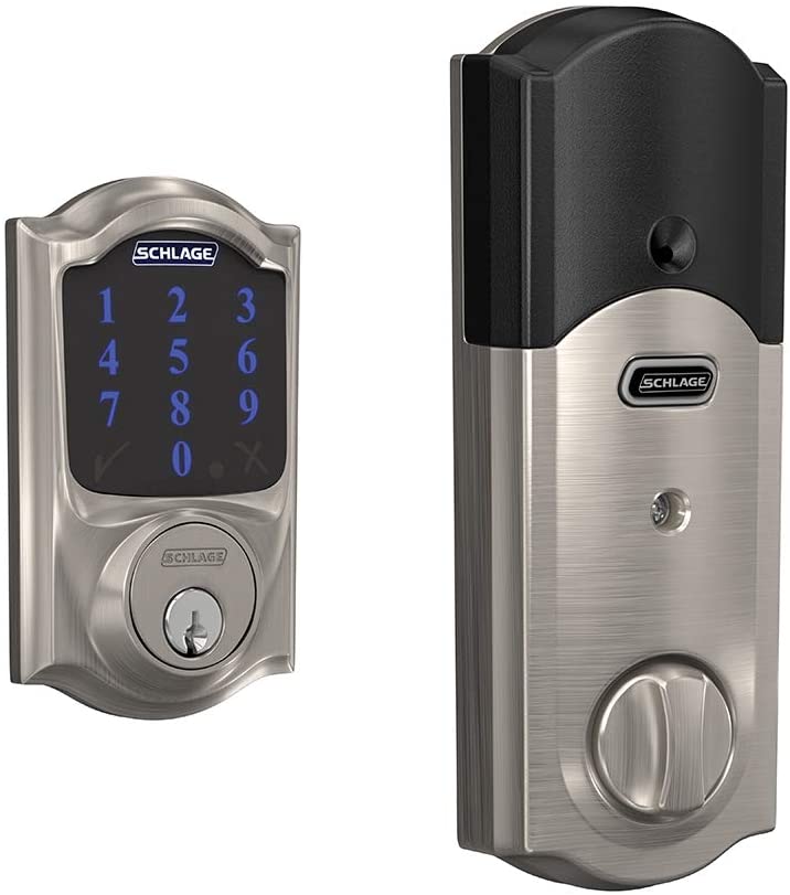 Photo 1 of SCHLAGE BE469ZP CAM 619 Connect Smart Deadbolt with alarm with Camelot Trim in Satin Nickel, Z-Wave Plus enabled
