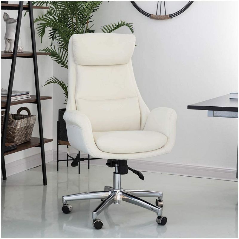 Photo 1 of Glitzhome Home High-Back Office Chair Leather Adjustable Swivel Desk Chair with Arms, Cream
