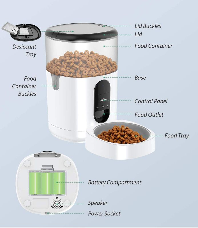 Photo 2 of Automatic Cat Feeder, Dog Dispenser with Voice Recorder Programmable Portion Control Up to 10 Meals per Day, Smart APP Auto Food Feeder with Desiccant Bag for Small & Medium Pets 4L (Black)
