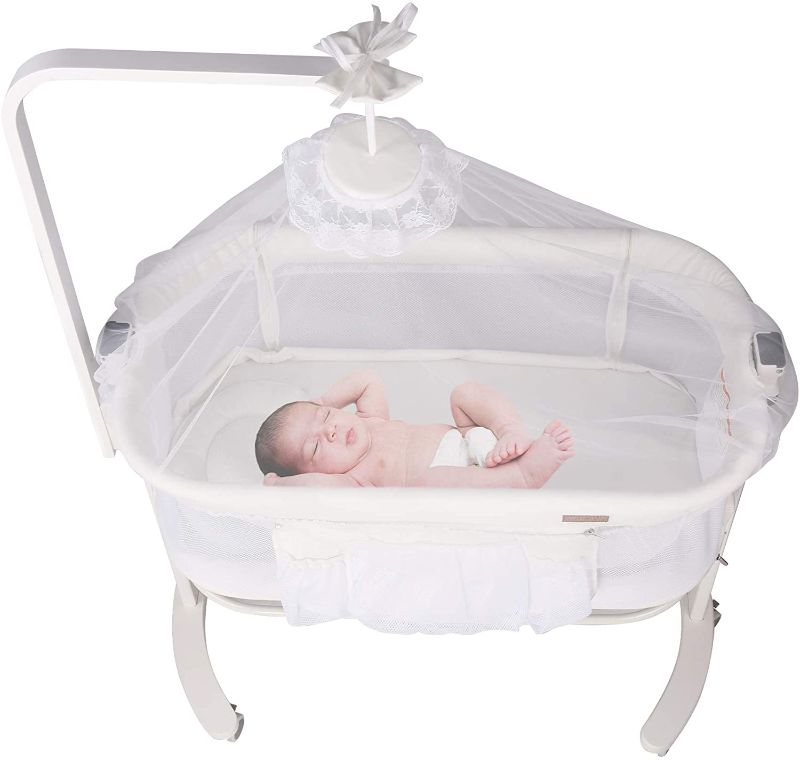 Photo 1 of COLOR TREE Baby Crib Bedside Sleeper Bassinet with 6 Wheels, Newborn Infant Bed with Soft Skin-Friendly Mattress and Solid Wood and Metal Frame, White
