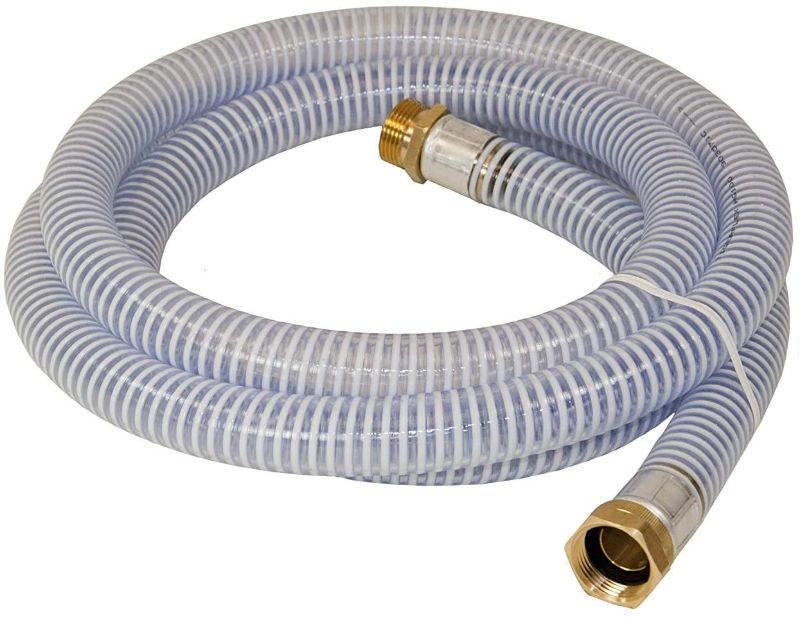 Photo 1 of Abbott Rubber 1241-1000-20 PVC Water Suction 1-Inch by 20-Feet Transfer Hose with Threaded Couplings, Clear/White
