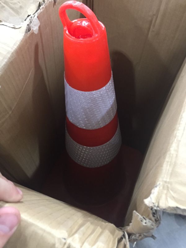 Photo 2 of 28" Inch Traffic Safety Cones with Reflective Collars PVC, Weighted Unbreakable Orange Construction Cones for Building Road Driveway Parking