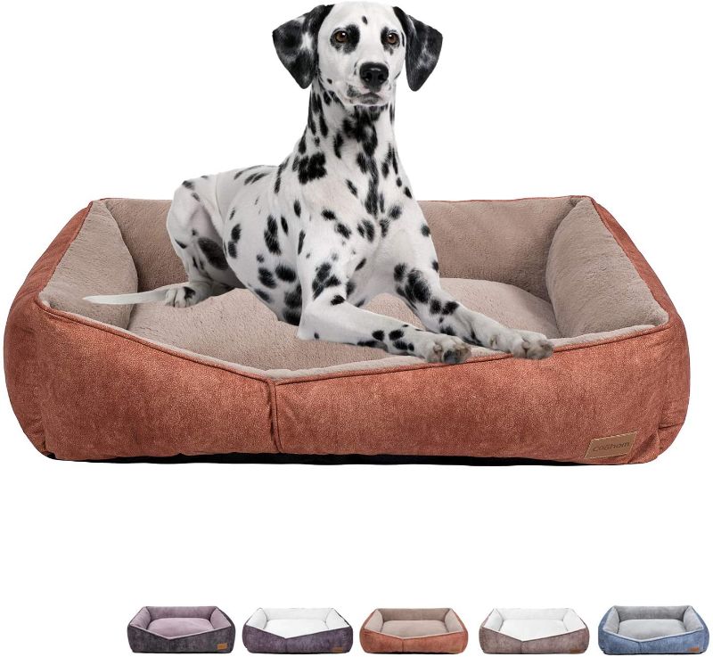 Photo 1 of Coohom Rectangle Washable Dog Bed,Warming Comfortable Square Pet Bed Simple Design Style,Durable Dog Crate Bed for Medium Large Dogs (36 INCH, Orange)
