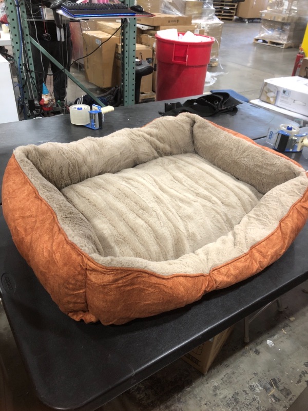 Photo 2 of Coohom Rectangle Washable Dog Bed,Warming Comfortable Square Pet Bed Simple Design Style,Durable Dog Crate Bed for Medium Large Dogs (36 INCH, Orange)
