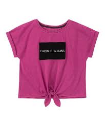 Photo 1 of Calvin Klein Jeans Girls' Tee Shirts MAGENTAHT - Magenta Institution Logo Tie-Front Tee - Girls MEDIUM
