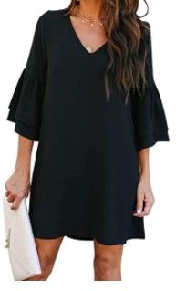 Photo 1 of BELONGSCI Women's Dress Sweet & Cute V-Neck Bell Sleeve Shift Dress Mini Dress MEDIUM