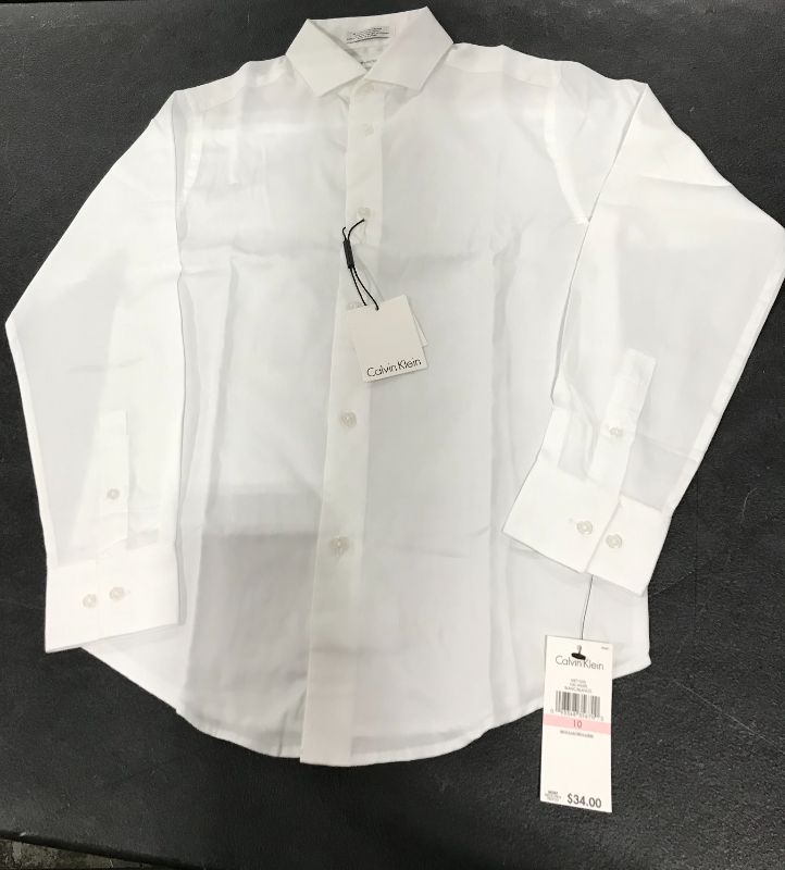 Photo 2 of Calvin Klein Boys' Long Sleeve Sateen Dress Shirt, Button-Down Style with Buttoned Cuffs & Shirttail Hem SIZE 10