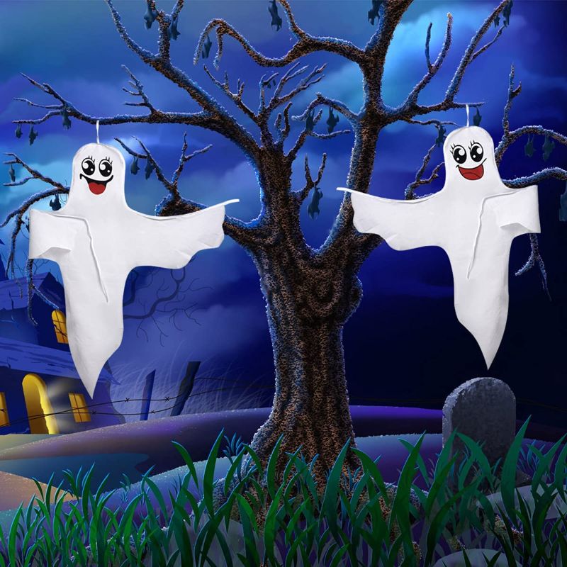 Photo 1 of Anditoy 4 Pack 47“ Halloween Hanging Ghost Bendable Tree Wrap Halloween Decorations for Indoor Outdoor Yard Garden Doorpost Halloween Decor Party Supplies 