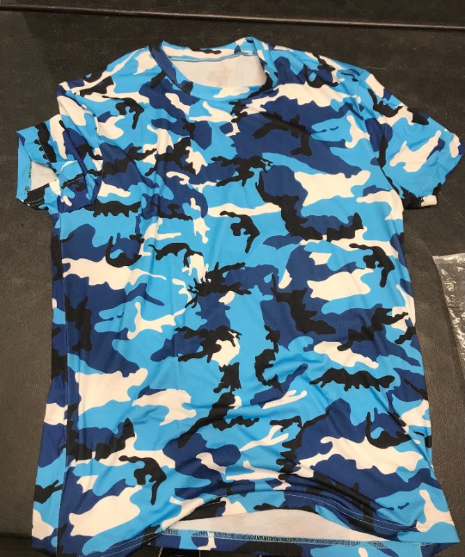 Photo 2 of Aiopr Mens Camouflage Short Sleeve Shirts O Neck Camo T Shirts Gym Fitness Tees SIZE L