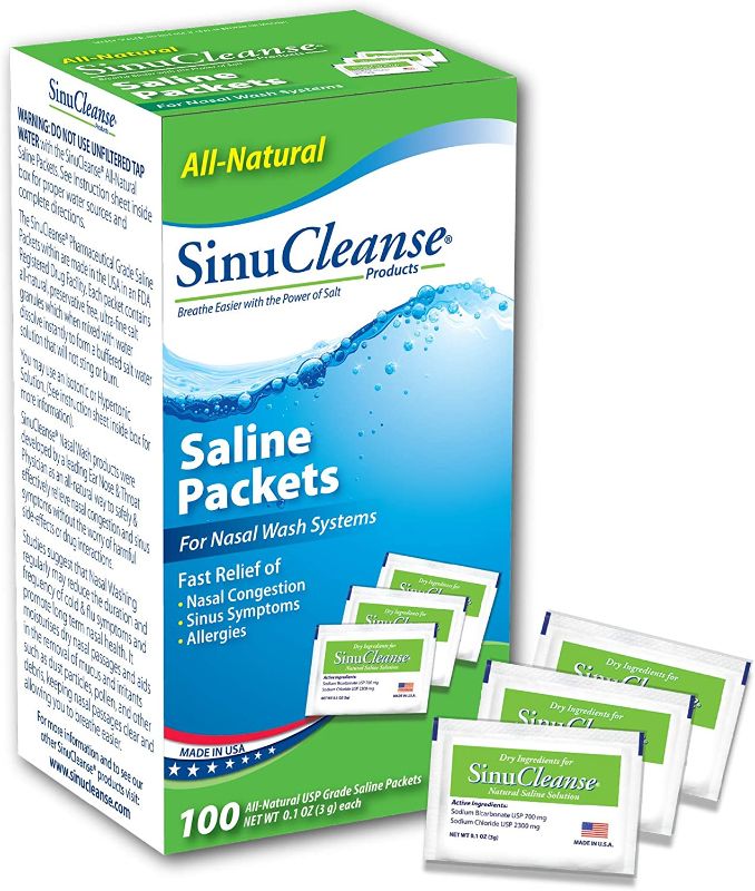 Photo 1 of SinuCleanse Pre-Mixed Saline Packets for Nasal Wash Irrigation Systems, 100 Count-All-Natural, Pharmaceutical Grade, and PH Balanced