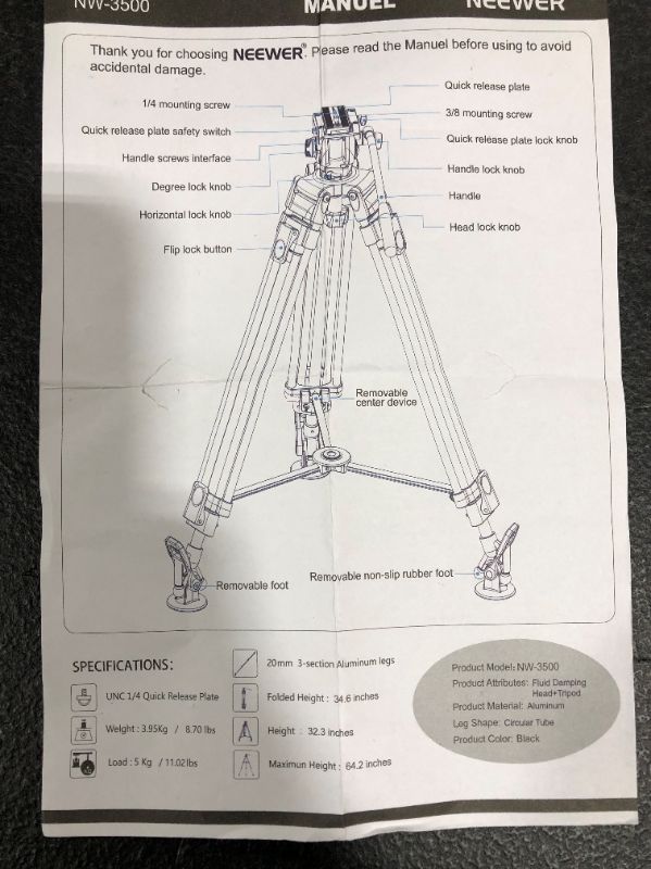 Photo 1 of Nw-3500 fluid damping head tripod