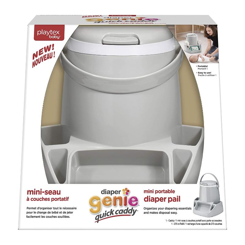 Photo 1 of Playtex Diaper Genie Quick Caddy, Mini Portable Diaper Pail with Improved Lid Closure, Includes 270 Count Refill Cartridge