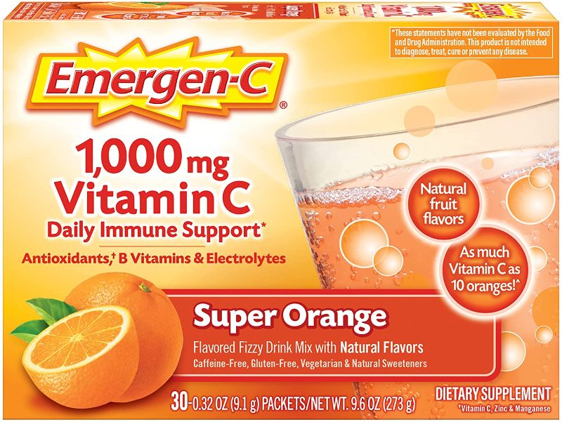 Photo 1 of 2 PACK OF Emergen-C!! 1000mg Vitamin C Powder, with Antioxidants, B Vitamins and Electrolytes, Vitamin C Supplements for Immune Support, Caffeine Free Fizzy Drink Mix, Super Orange Flavor - 30 Count