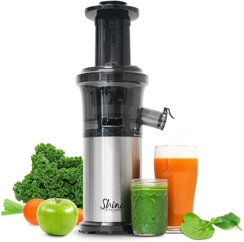 Photo 1 of Shine Kitchen Co. by Tribest SJV-107-A Slow Juicer, 5.5 x 5.2 x 19.5, Silver, Black
