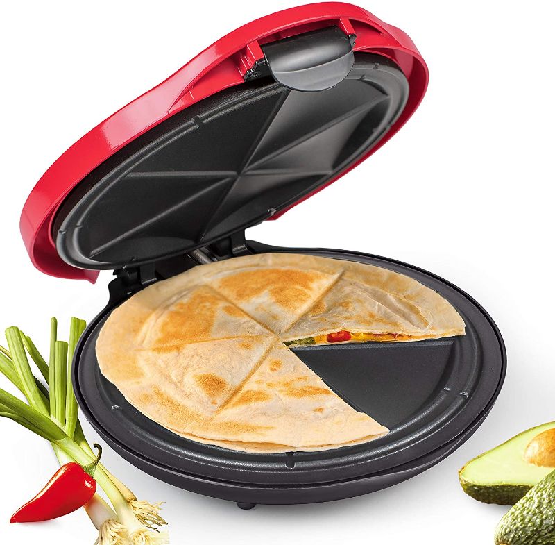 Photo 1 of 10-Inch Electric Deluxe Taco Tuesday Quesadilla with Filler Lock, 10-Inch, Red
