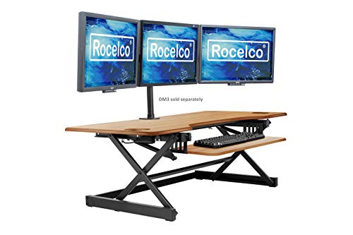 Photo 1 of 46" Height Adjustable Sit To Standing Desk Riser Black/Teak Wood Grain - Rocelco