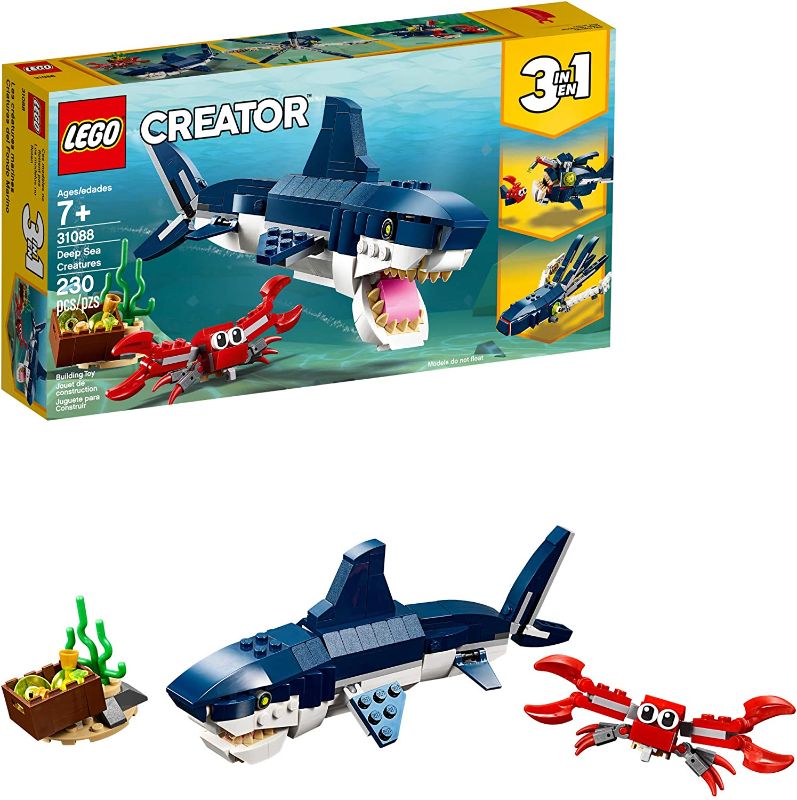 Photo 1 of LEGO Creator 3in1 Deep Sea Creatures 31088 Make a Shark, Squid, Angler Fish, and Crab with This Sea Animal Toy Building Kit (230 Pieces)
