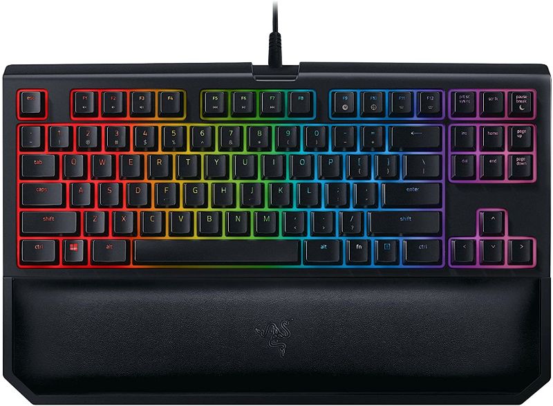 Photo 1 of Razer BlackWidow TE Chroma v2 TKL Tenkeyless Mechanical Gaming Keyboard: Green Key Switches, Tactile & Clicky, Chroma RGB Lighting, Magnetic Wrist Rest, Programmable Macros, Classic Black
