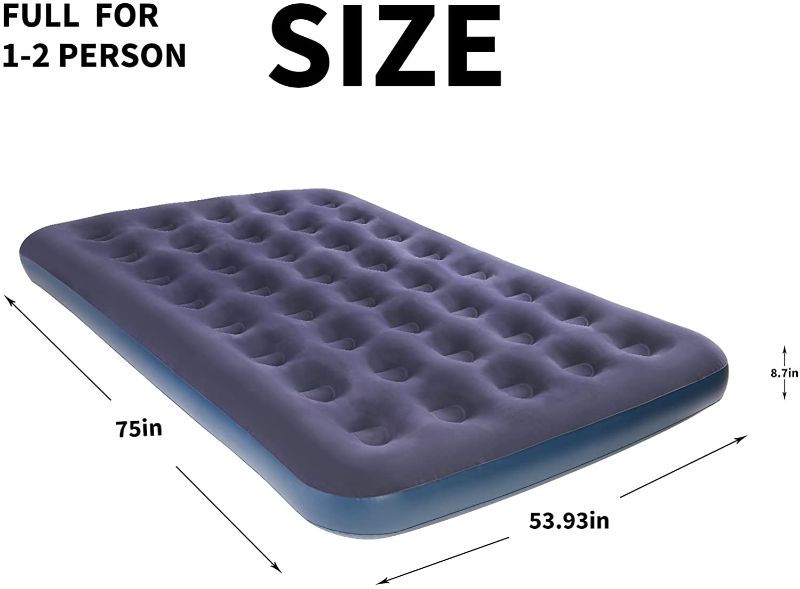 Photo 1 of Full Size Air Mattress for Inflatable - Portable Blue Blow Up Mattresses with Flocked top - Double Foldable Air Bed for Tent Camping Home Travel Backpacking
