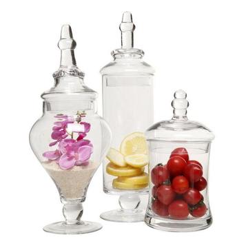 Photo 1 of Designer Clear Glass Decorative Apothecary Jars, 3 Piece Set