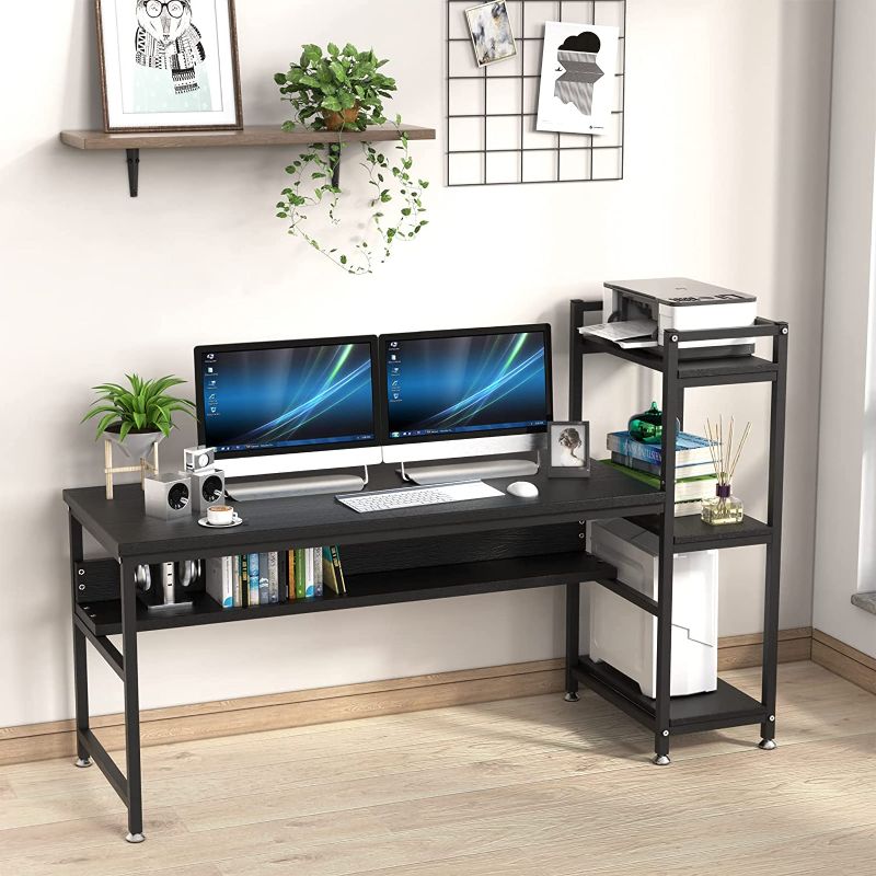 Photo 1 of CharaVector Tower Computer Desk 60 inch with 4 Tier Storage Shelves ?Modern Writing Desk with Bookshelf PC Desk Study Writing Table for Home Office (WHITE)