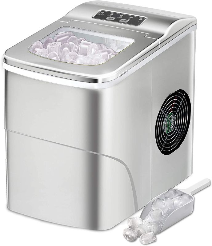 Photo 1 of AGLUCKY Counter top Ice Maker Machine,Compact Automatic Ice Maker,9 Cubes Ready in 6-8 Minutes,Portable Ice Cube Maker with Scoop and Basket,Perfect For Home/Kitchen/Office/Bar (Silver)