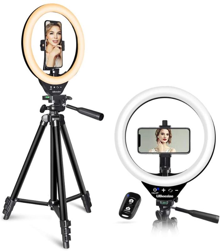 Photo 1 of 10’’ LED Ring Light with Stand and Phone Holder, Selfie Halo Light for Photography/Makeup/Vlogging/Live Streaming, Compatible with Phones and Cameras