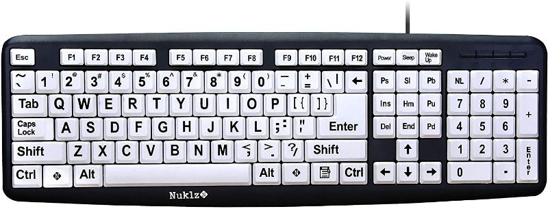 Photo 1 of Nuklz N Large Print Computer Keyboard | Visually Impaired Keyboard | High Contrast Black and White Keys Makes Typing Easy | Perfect for Seniors and Those Just Learning to Type

