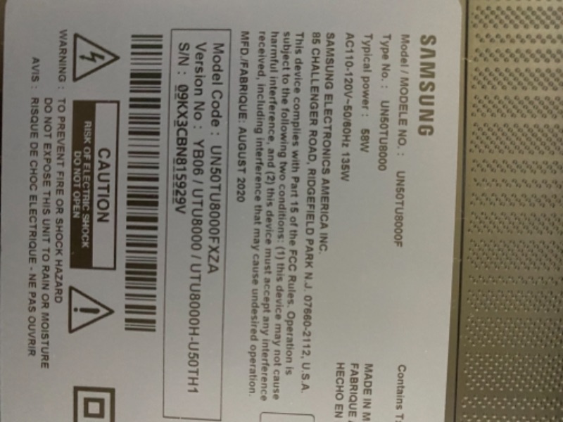 Photo 4 of SAMSUNG 50-inch Class Crystal UHD TU-8000 Series - 4K UHD HDR Smart TV with Alexa Built-in (UN50TU8000 2020 Model) ** PARTS ONLY**
