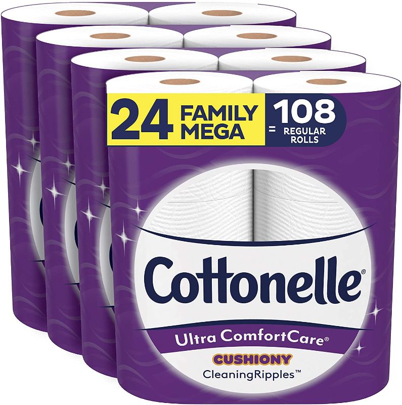 Photo 1 of Cottonelle Ultra ComfortCare Toilet Paper with Cushiony CleaningRipples, 24 Family Mega Rolls (4 Packs of 6), 2-Ply Soft Bath Tissue (24 Family Mega Rolls = 108 Regular Rolls)