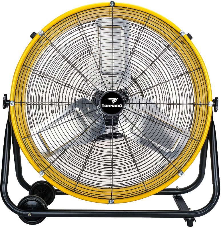 Photo 1 of Tornado 24 Inch Grade UL Listed High Velocity Movement Heavy Duty Drum 3 Speed Air Circulator Fan 7800 CFM-Industrial, Commercial, Residential, and Greenhouse Use, Yellow - NOT TESTED