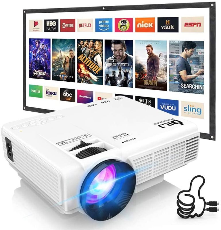 Photo 1 of DRJ Professional 7500Lumens Mini Projector for Outdoor Movies, Full HD 1080P 170" Display Supported, PS4,TV Stick, Smartphone, USB, SD Card Supported