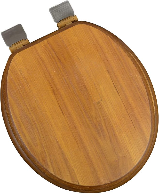 Photo 1 of Bath Décor 5F1R1-17BN Deluxe Wood Toilet Seat, LIGHT OAK/BRUSHED NICKEL