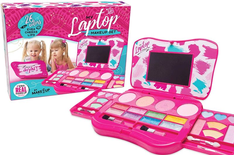 Photo 2 of My First Makeup Set Girls Makeup Kit Fold Out Makeup Palette with Mirror and Secure Close  Safety Tested Non Toxic Laptop Design