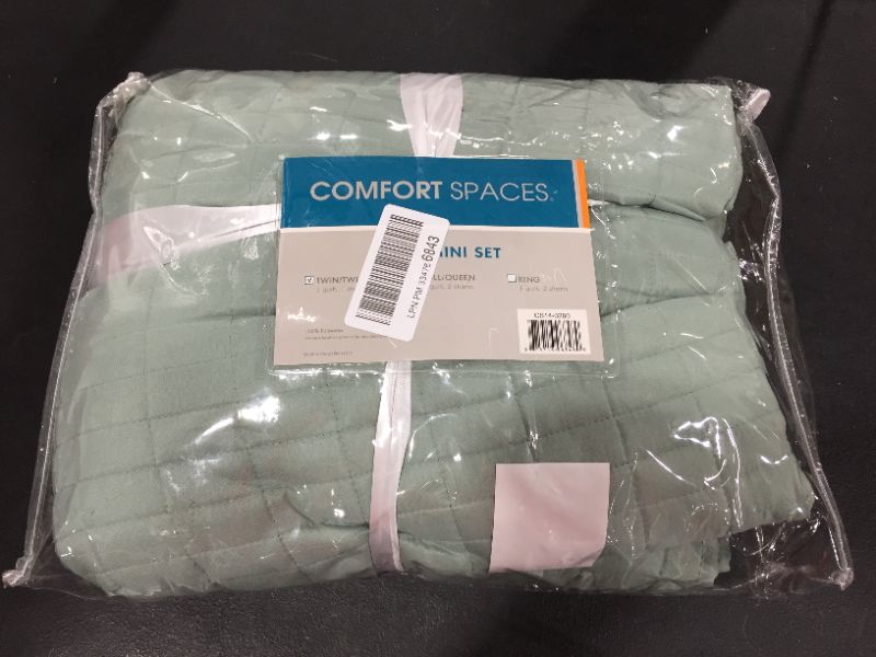 Photo 1 of Comfort Spaces Kienna Solid Microfiber Reversible Quilt Set TwinTwin XL Seafoam 2 Piece