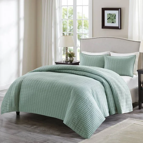 Photo 2 of Comfort Spaces Kienna Solid Microfiber Reversible Quilt Set TwinTwin XL Seafoam 2 Piece