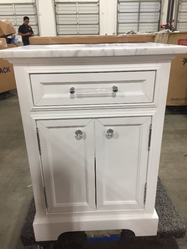 Photo 3 of 24 in. W x 22 in. D x 34 in. H Bath Vanity in White with Marble Vanity Top in Carrara White with White Basin
