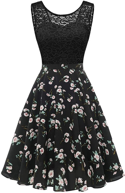 Photo 1 of BeryLove Womens Short Floral Lace Bridesmaid Dress Aline Swing Party Dress Black Flower Medium