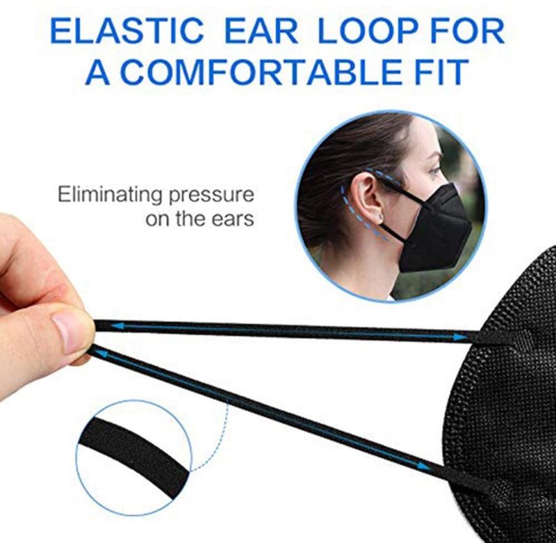 Photo 2 of 5Layer Disposable KN95 Face Masks Wide Elastic Ear Loops Safety Face Mask Black (20 pc)