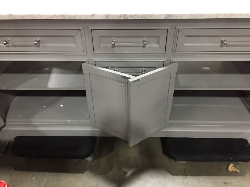 Photo 3 of 72 in. W x 21.5 in. D x 34 in. H Vanity in Cashmere Grey with Marble Vanity Top in Carrara White
