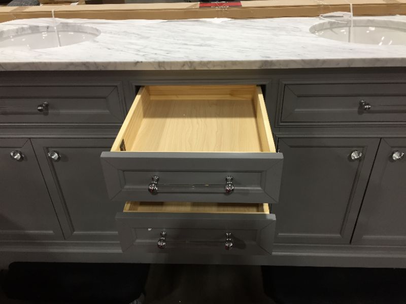 Photo 4 of 72 in. W x 21.5 in. D x 34 in. H Vanity in Cashmere Grey with Marble Vanity Top in Carrara White