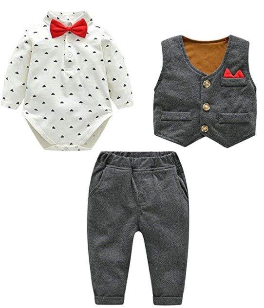 Photo 1 of famuka Baby Boy 3 Piece Formal Outfit Suit with Bows Waistcoat Gentleman Tuxedo