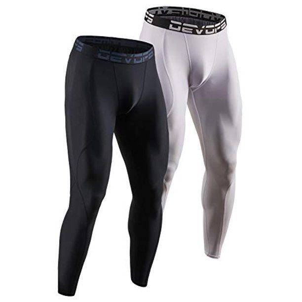 Photo 1 of DEVOPS 2 Pack Men's Compression Pants Athletic Leggings (Medium, Black/White)